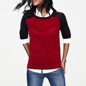 HALOGEN Women’s Color Block Red Gray Cashmere Baseball Crew Neck Sweater MP
